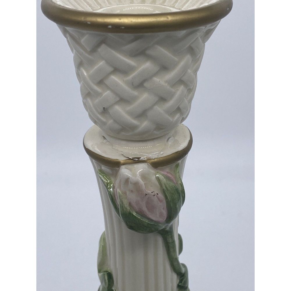 Set Of 2 FITZ and FLOYD Candlesticks‎ Cabbage Rose Flowers Floral-1 Repaired - Picture 10 of 10